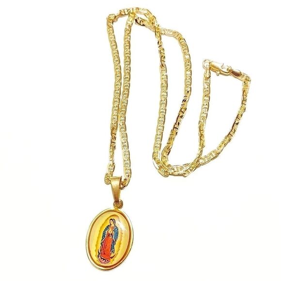 Men's 18k Gold Plated Chain w/ Virgin Guadalupe pendant - Picture 2 of 5